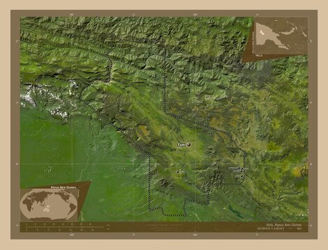Hela, Papua New Guinea. Low-res satellite. Labelled points of cities