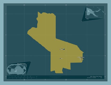 Hela, Papua New Guinea. Solid. Labelled points of cities