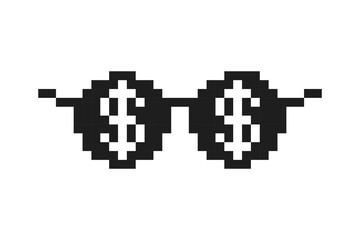 Pixelated boss glasses, bandit pixel glasses, gangster pixelated sunglasses. Vector illustration.