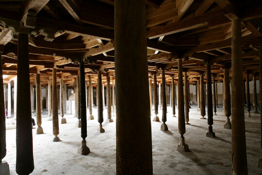 Inside the Juma Mosque in Khiva Uzbekistan