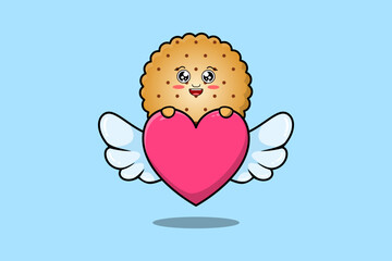 cute cartoon Cookies character hiding heart in flat cartoon style illustration