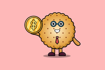 Cookies successful businessman holding gold coin cartoon vector image 