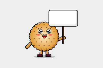 Cute cartoon Cookies character holding blank board in vector flat cartoon style illustration