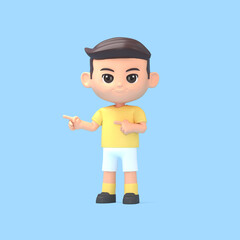 3d character football player pose finger up on blue background.
