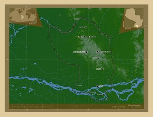 Misiones, Paraguay. Physical. Labelled points of cities