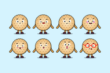 Set kawaii Cookies cartoon character with different expressions cartoon face vector illustrations