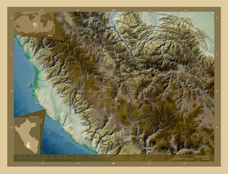 Ayacucho, Peru. Physical. Labelled points of cities