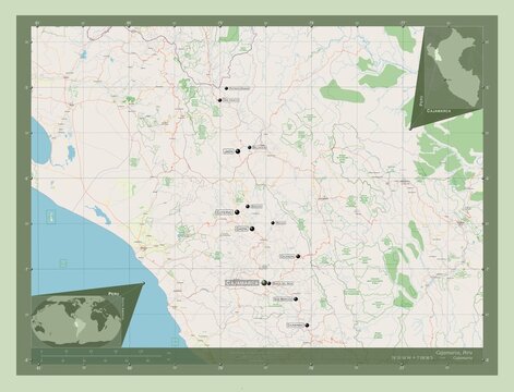 Cajamarca, Peru. OSM. Labelled points of cities