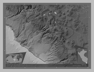 Tacna, Peru. Grayscale. Labelled points of cities