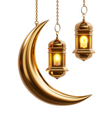 Golden moon and islamic lantern cutout