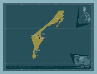 Aurora, Philippines. Solid. Labelled points of cities © Yarr65
