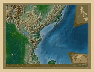 Aurora, Philippines. Physical. Labelled points of cities