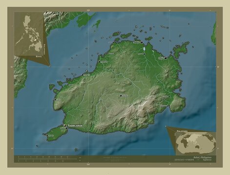 Bohol, Philippines. Labelled points of cities