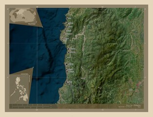 Ilocos Sur, Philippines. High-res satellite. Labelled points of cities