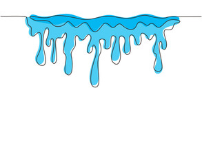 Continuous one line drawing liquid drop. Water blot, splashes, blobs. Stain of paint flowing and drips. Abstract aqua shapes isolated on white background. Single line draw design vector illustration