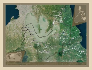Laguna, Philippines. High-res satellite. Labelled points of cities