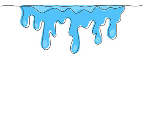 Single continuous line drawing drip and flow of milk. Abstract splash of white liquid. Drop and splashing cream or yogurt. Stream and stain paint - design element. One line draw vector illustration