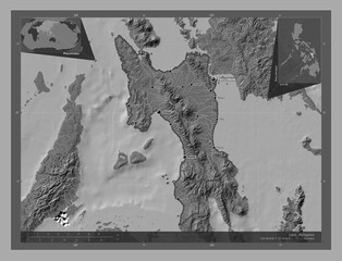 Leyte, Philippines. Bilevel. Labelled points of cities