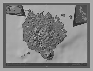 Marinduque, Philippines. Bilevel. Labelled points of cities