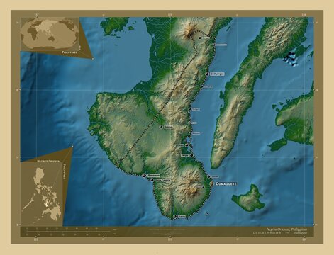 Negros Oriental, Philippines. Physical. Labelled points of cities