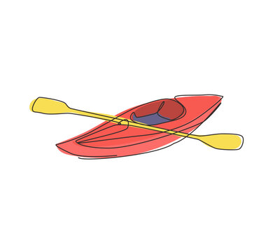 recommend clip art: Single continuous line drawing canoe trails and rafting club with kayaking equipment. Vintage mountain, rafting, kayaking, paddling, canoeing camping. One line draw graphic design vector illustration