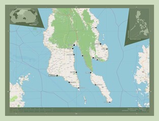 Southern Leyte, Philippines. OSM. Labelled points of cities