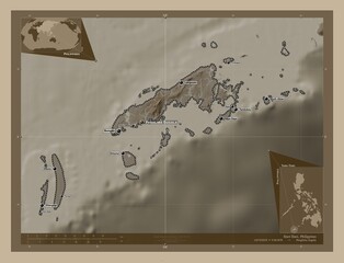 Tawi-Tawi, Philippines. Sepia. Labelled points of cities