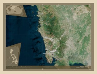 Zambales, Philippines. High-res satellite. Labelled points of cities