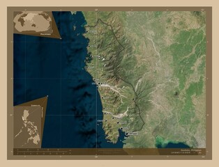 Zambales, Philippines. Low-res satellite. Labelled points of cities