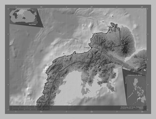 Zamboanga del Norte, Philippines. Grayscale. Labelled points of cities