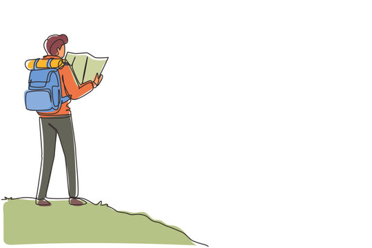 hiker with backpack reading map clip art preview