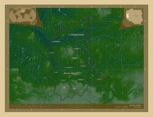 Lubuskie, Poland. Physical. Labelled points of cities