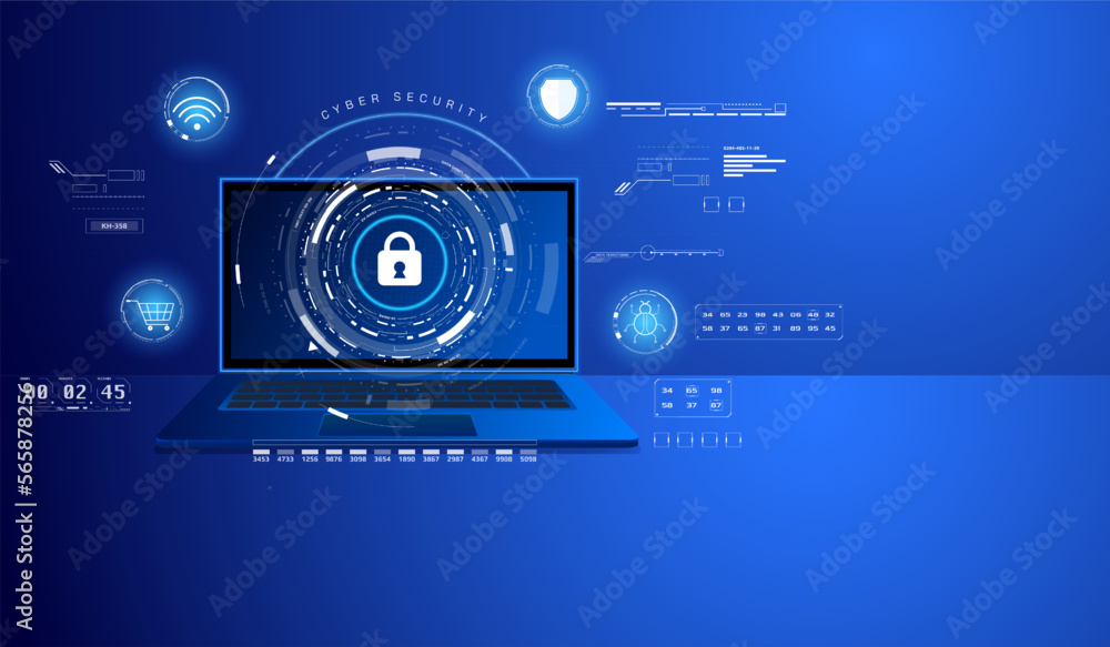 Aufkleber blue abstract of laptop data security protection concept. online wifi, shopping, anti virus protecti