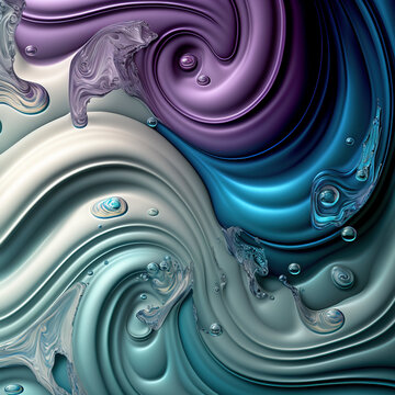 Silver White water abstract flowing paint as artistic wallpaper for design, elegant and slime blob color, created with Generative AI technology