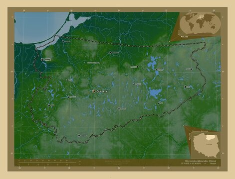 Warminsko-Mazurskie, Poland. Physical. Labelled points of cities