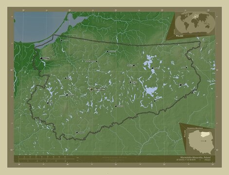 Warminsko-Mazurskie, Poland. Labelled points of cities