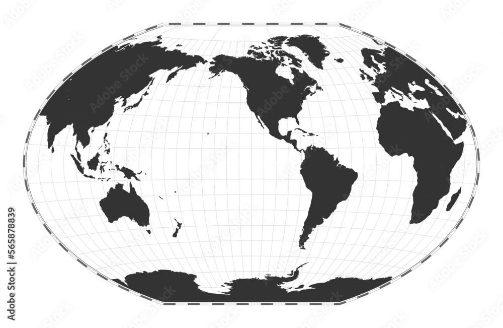 Poster vector world map in winkel tripel projection. a plain geographical map with latitude and longitude l