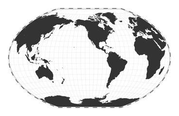 Vector world map. Winkel tripel projection. Plain world geographical map with latitude and longitude lines. Centered to 120deg E longitude. Vector illustration.