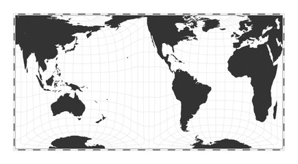 Vector world map. Gringorten square equal-area projection. Plain world geographical map with latitude and longitude lines. Centered to 120deg E longitude. Vector illustration.