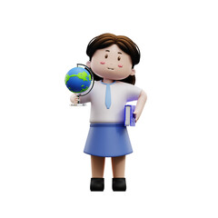 Fototapeta premium 3d female student holding book and globe