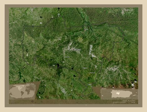 Utuado, Puerto Rico. High-res satellite. Labelled points of cities