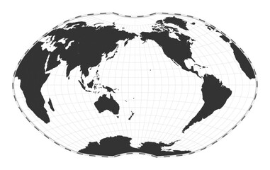 Vector world map. Ginzburg IV projection. Plain world geographical map with latitude and longitude lines. Centered to 180deg longitude. Vector illustration.