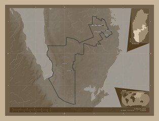 Ar Rayyan, Qatar. Sepia. Labelled points of cities