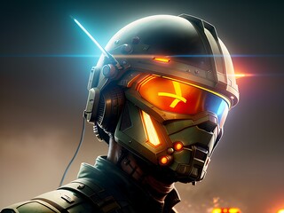 Action-packed scene of a fully equipped soldier ready for battle in the middle of a war-torn city generated by generative ai

