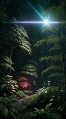 nature man, standing in a lush forest, surrounded by tall trees,  generated by generative ai