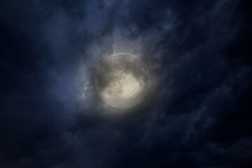 Fototapeta na wymiar Overcast full moon night sky