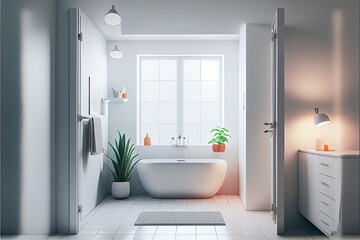 Modern Bathroom Interior Design. Illustration AI Generative