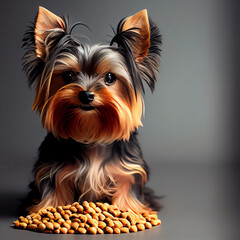 Cute Yorkshire Terrier Dog with Food. Illustration AI Generative