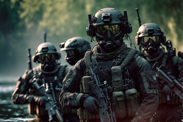 Fototapeta premium Group Army in the Lake Forest Mission