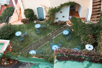Cozy terrace with green plants seen from above